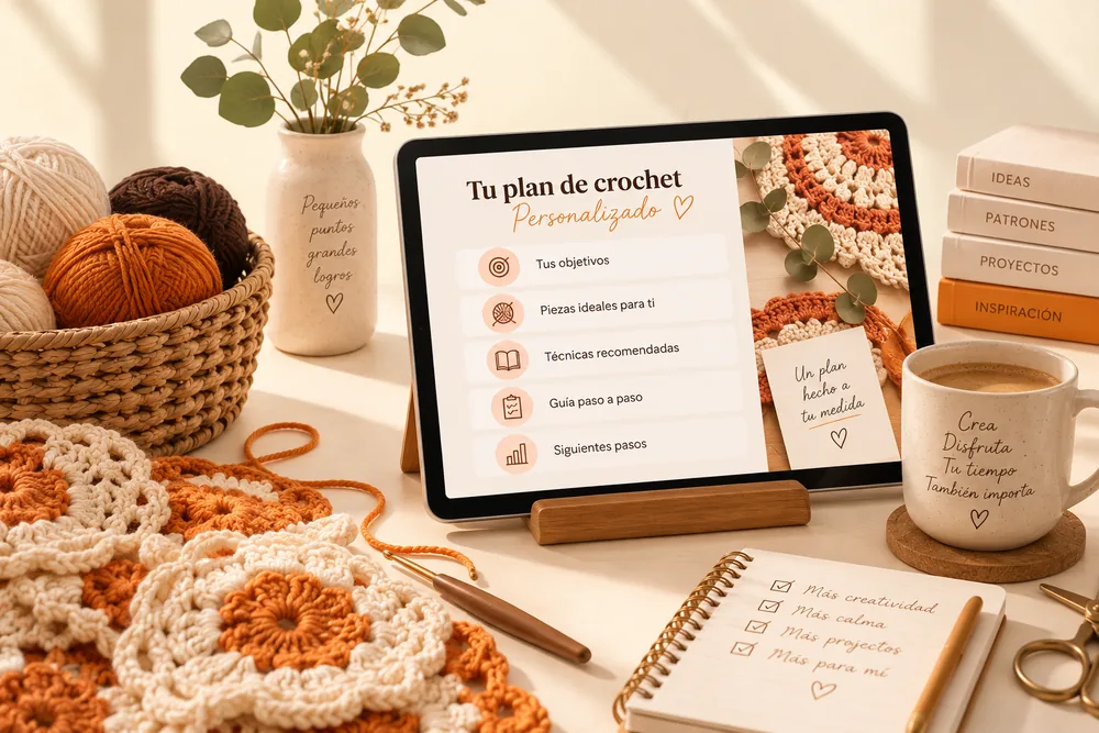 Piezas de crochet y un plan personalizado de aprendizaje